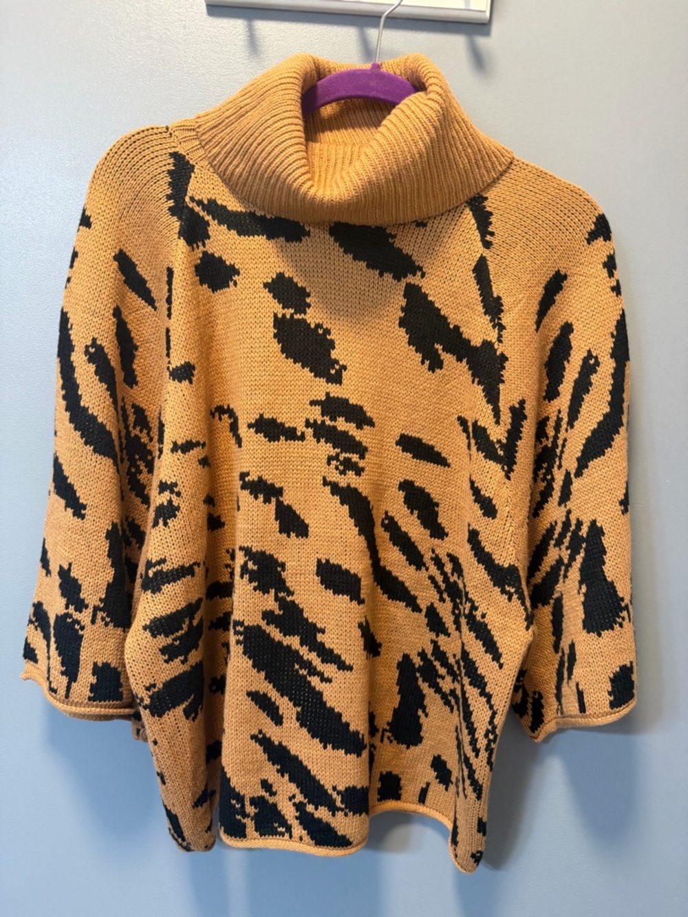 Turtle Neck Animal-Print Pullover Sweater in Brown and Black